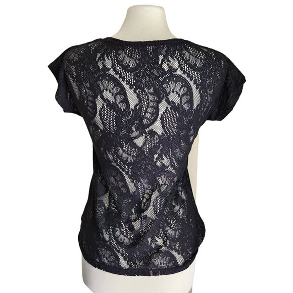 Reiss Lace Top Women's Small Short‎ Sleeves Sheer Goth Witchy Stretchy Black - Picture 5 of 10